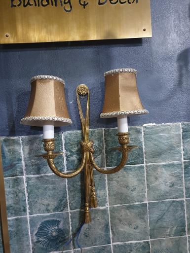 Wall Lamp 2 arm brass with fabric shade Item Code WLS02