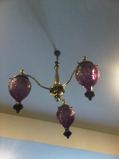 Hanging Lamp brass with cut glass purple color Item code AT60E 