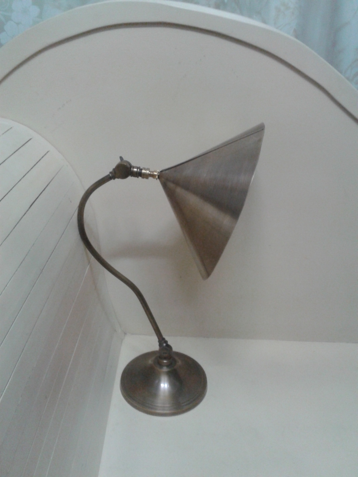Brass desk lamp size high 42 cm. shade wide 23.5 cm.