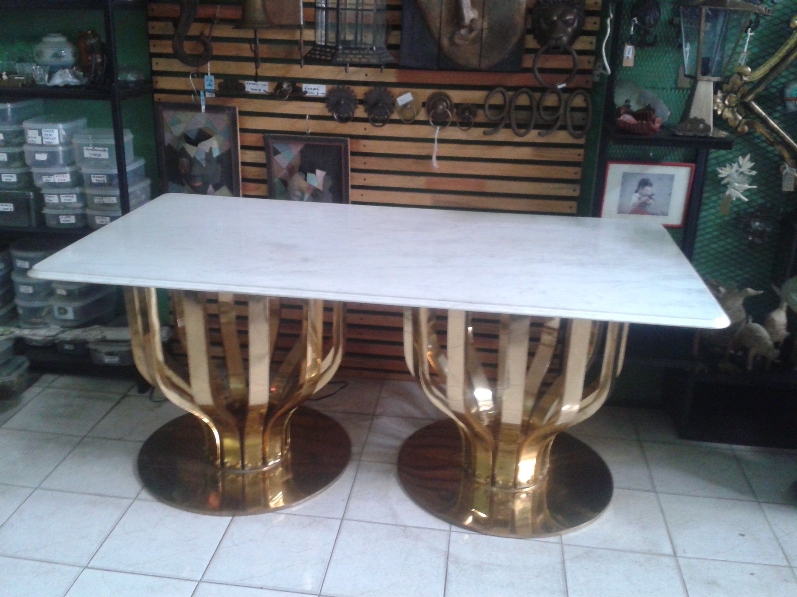 Brass table with white vinat marble size 170 cm x 90 cm.