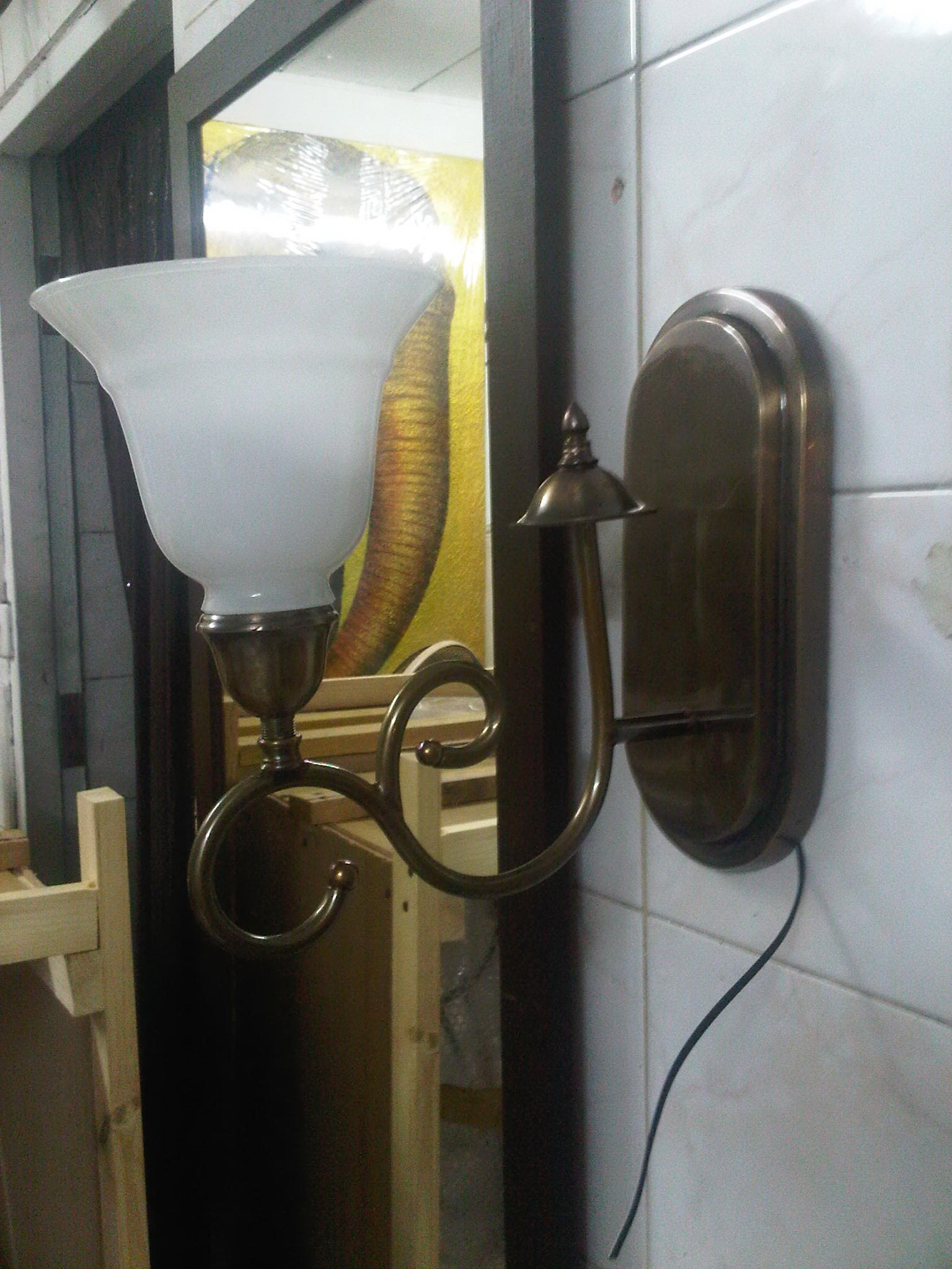 Brass wall lamp Item code WL200A Brass with glass size base 25.5 x 12.5 cm. deep 24 cm.