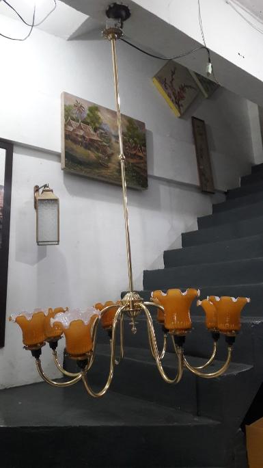 Hanging lamp brass with glass item HGL19C size long 100 cm. wide 70 cm.