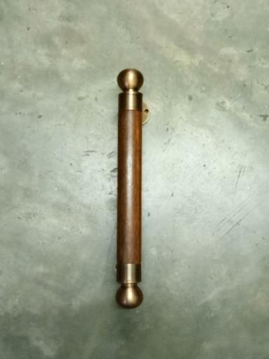 Brass door handle with teak wood Item Code AC.025M size long 300 mm. high 50 mm.Dai 32 mm.
