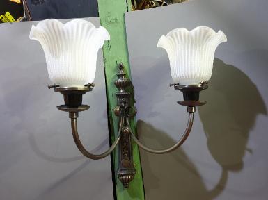 Wall Lamp 2 arm brass with glass lamp shade Item Code WLK10 size wide 350 mm. base L 323 mm W 53 mm 