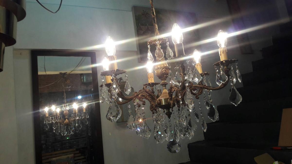 Chandelier Lamp crystal with brass antique lamp Item Code CDL18A  6 arm size wide 62 cm.