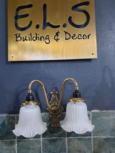 Brass Wall lamp 2 arm brass with green glass Item Code WL2RW size wide 310 mm.base175x80 mm