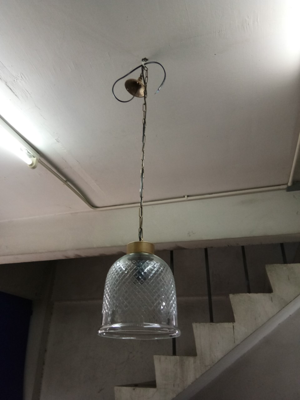Hanging Lamp brass with cut glass Item Code HLB69M size glass 8'' long include chain 1000 mm.
