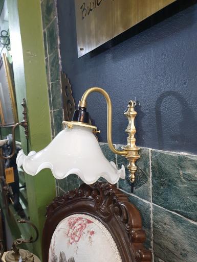ฺBrass Wall lamp brass with whrite glass Item Code JL01CC size base 182 wide 50 mm.shade W 183 mm.