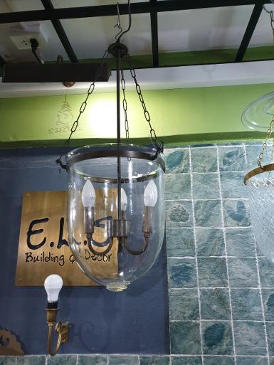 Hanging Lamp brass with clear glass Item Code HGL12CI size glass 11.5'' Long total 1M.