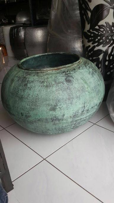 ฺBrass Pot antique green color Item Code POT18B size wide 60 cm.high 45 cm. hole 35 cm. 