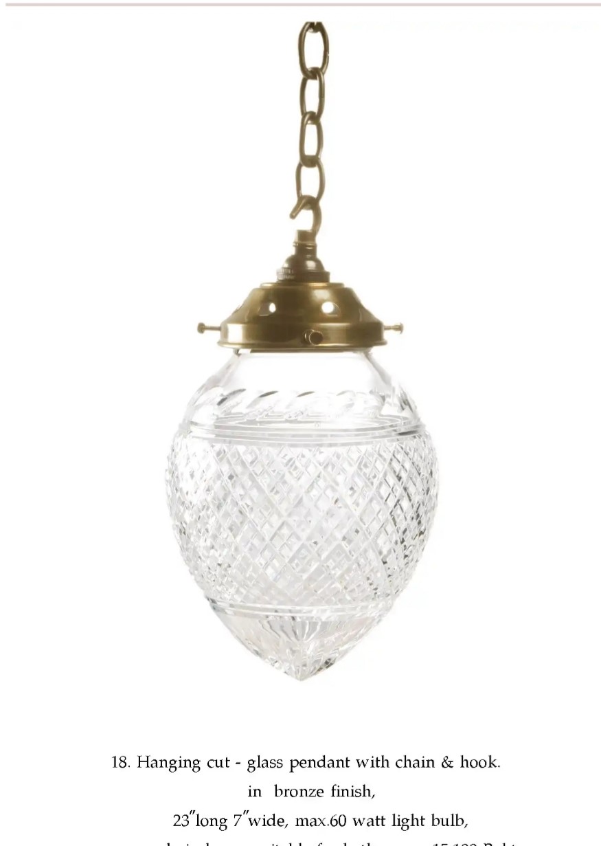 Crystal Hanging Lamp brass in antique color finish Item  Code Lamp ELS18AT size wide 7'' long 23 cm.