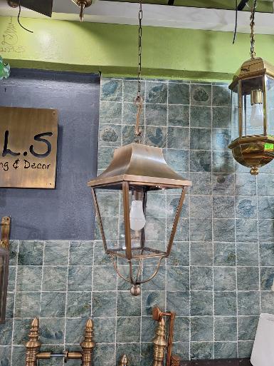 Hanging Lamp brass with normal glass Item Code HL67A size W 25x25cm L 46 cm Long total 1m.
