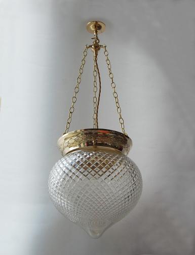 Pendant Lamp brass with cut glass Item Code ELS016A size glass D: 315 mm. long 600 mm.available long