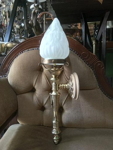 ฺBrass wall lamp with glass Item Code WLP61 size long include shade 490 mm. shade diameter 115 mm. 