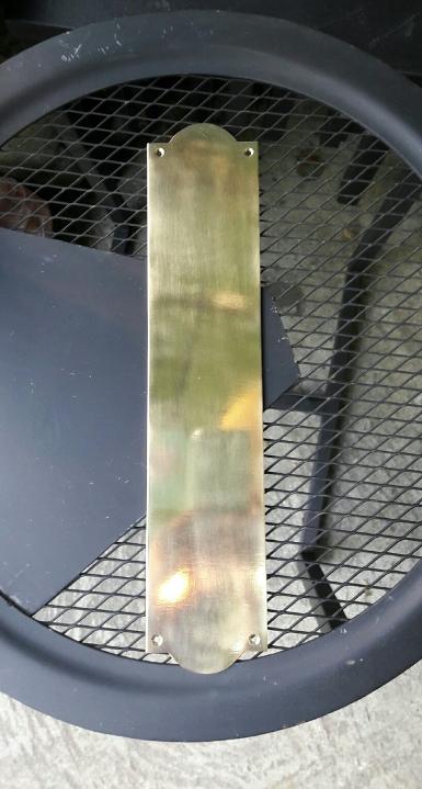 Brass plate use fix on door Item Code Plate01 size long 35 cm. wide 8 cm.