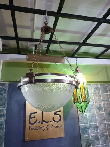 Hanging Lamp brass with cut glass Item Code ELS18N size wide 300 mm long 800 mm.