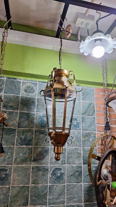 ฺHanging Lamp brass with nomal glass Item Code HGL66A48 size L 480 mm.wide 260 mm.total L 1 m.