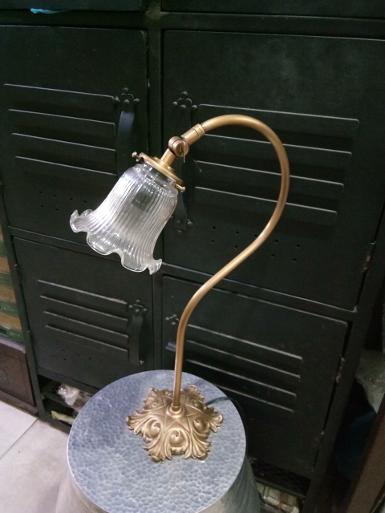 Desk Lamp brass with glass lamp shade Item Code TBL.18W size base 180 mm.high 540 mm.Shade W 125 mm.