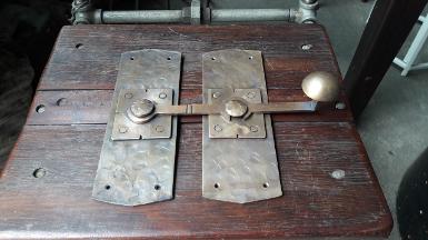 Brass door lock Item Code Q.031MP50 size plate 8 x 23 cm. wide include handle 26 cm.