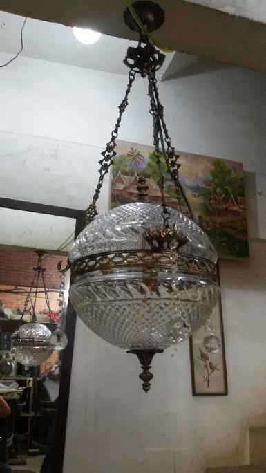 Hanging Lamp brass with glass Item Code AT22MP size wide 12'' high 90 cm.