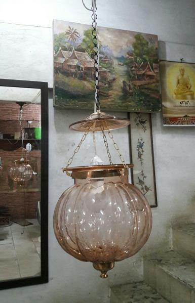 Pumpkin Lamp glass with brass Item Code HGPK18A size 9'' long 40 cm.