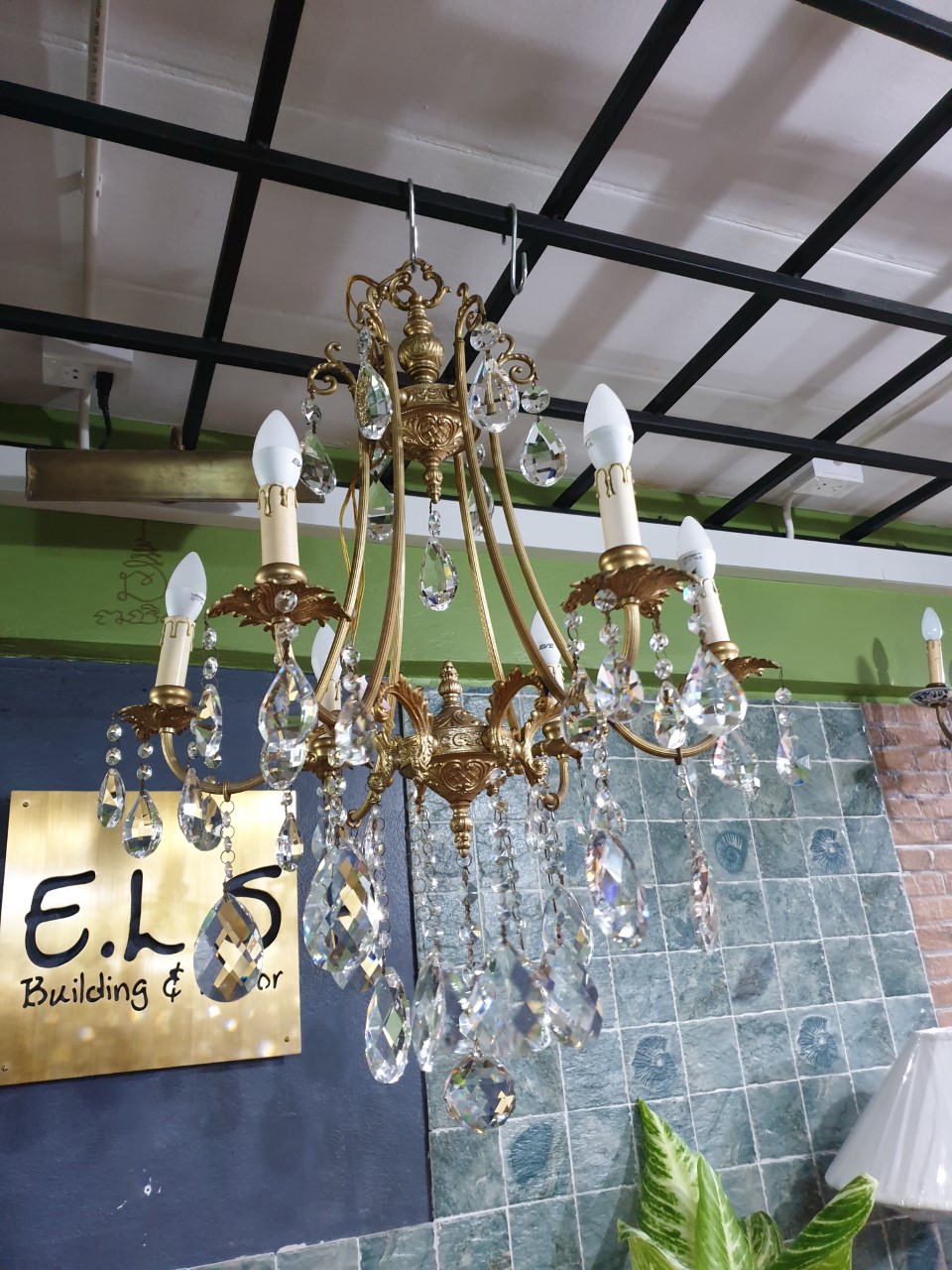 Chandelier Lamp brass with crystal Item Code CDL.018 size wide 600 mm.high 1000 mm. 6 arm.