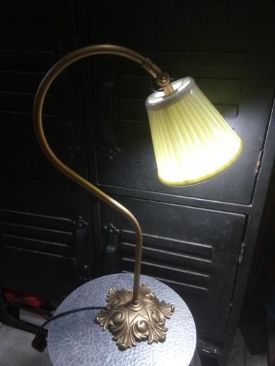 Desk Lamp brass with fabric Item Code TBLF018 size base 180 mm. high 540 mm. Shade 84xh137x155mm.