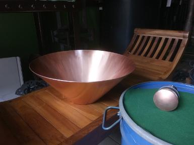Copper sink Thickness 2 mm. Item Code CPST2 size wide 380 mm. high 150 mm.