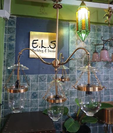 Hanging Lamp brass with clear U glass Item Code HGLU5 size glass 5'' wide 600 mm.long total 860 mm.