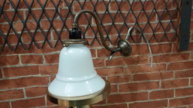 Brass wall lamp code BWL001P material brass with glass size base 56 mm.pipe 9 mm.deep 22 cm..
