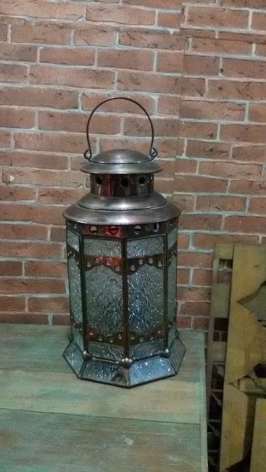 Morocco Lamp brass with glass Item Code MRC19M size high 32cm. wide 16 cm..