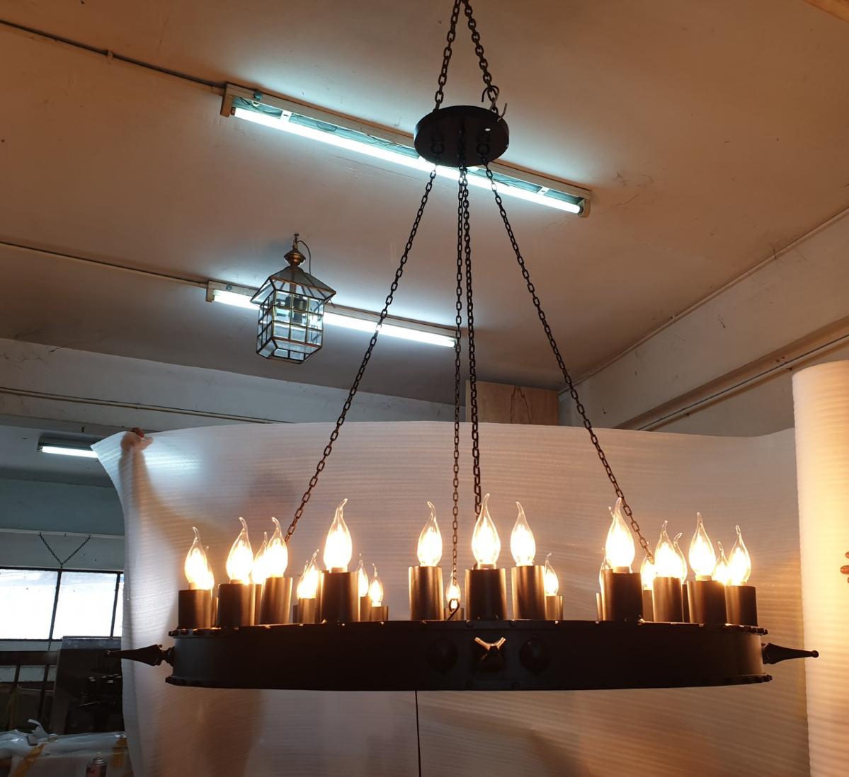 Iron Lamp 32 light Item Code IRL100 size wide 1000 mm.(circle) total wide 1200 mm. long 1100 mm.