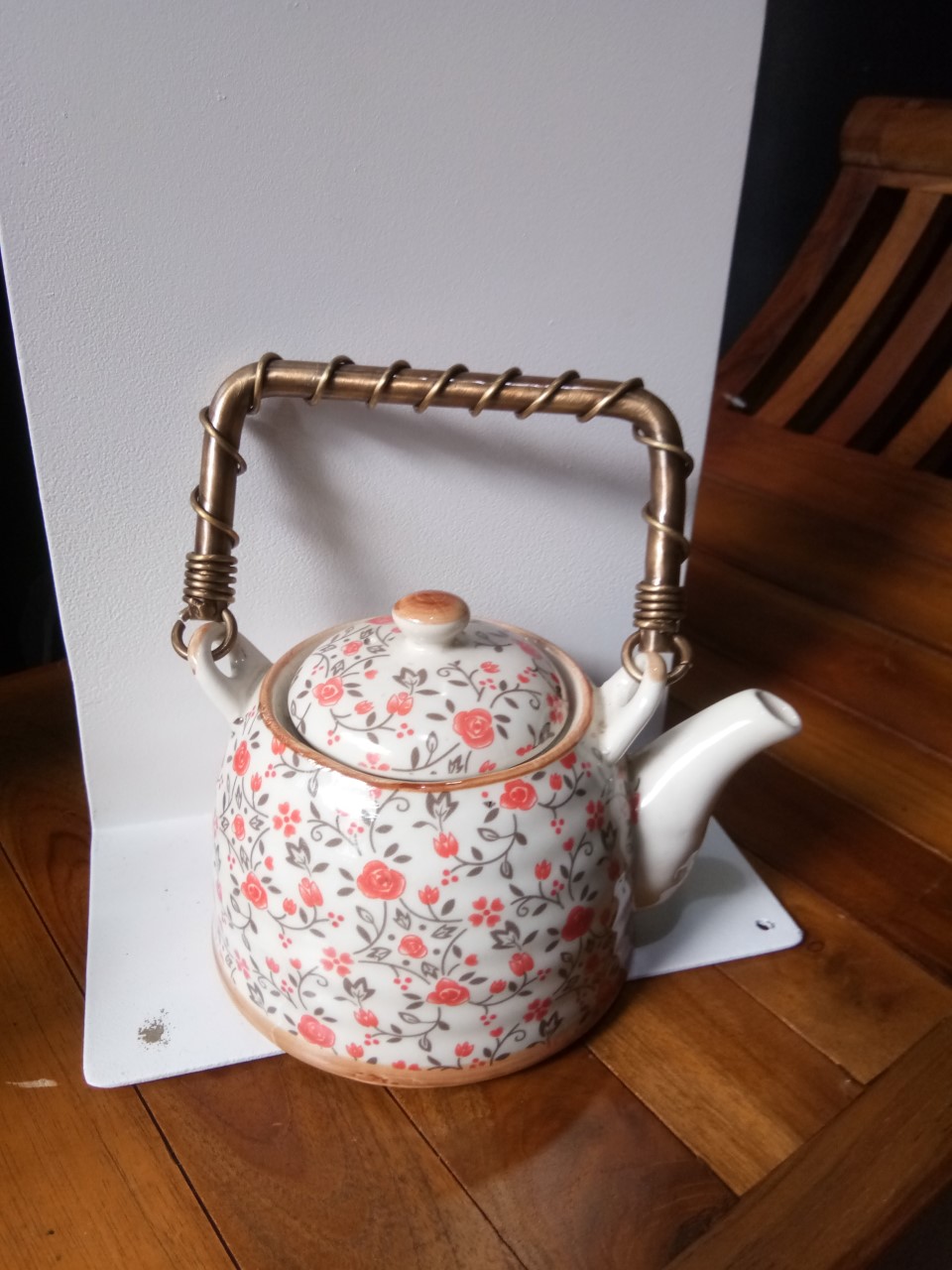 Tea Pot ceramic with brass Item Code TPB18B  size Pot 5''